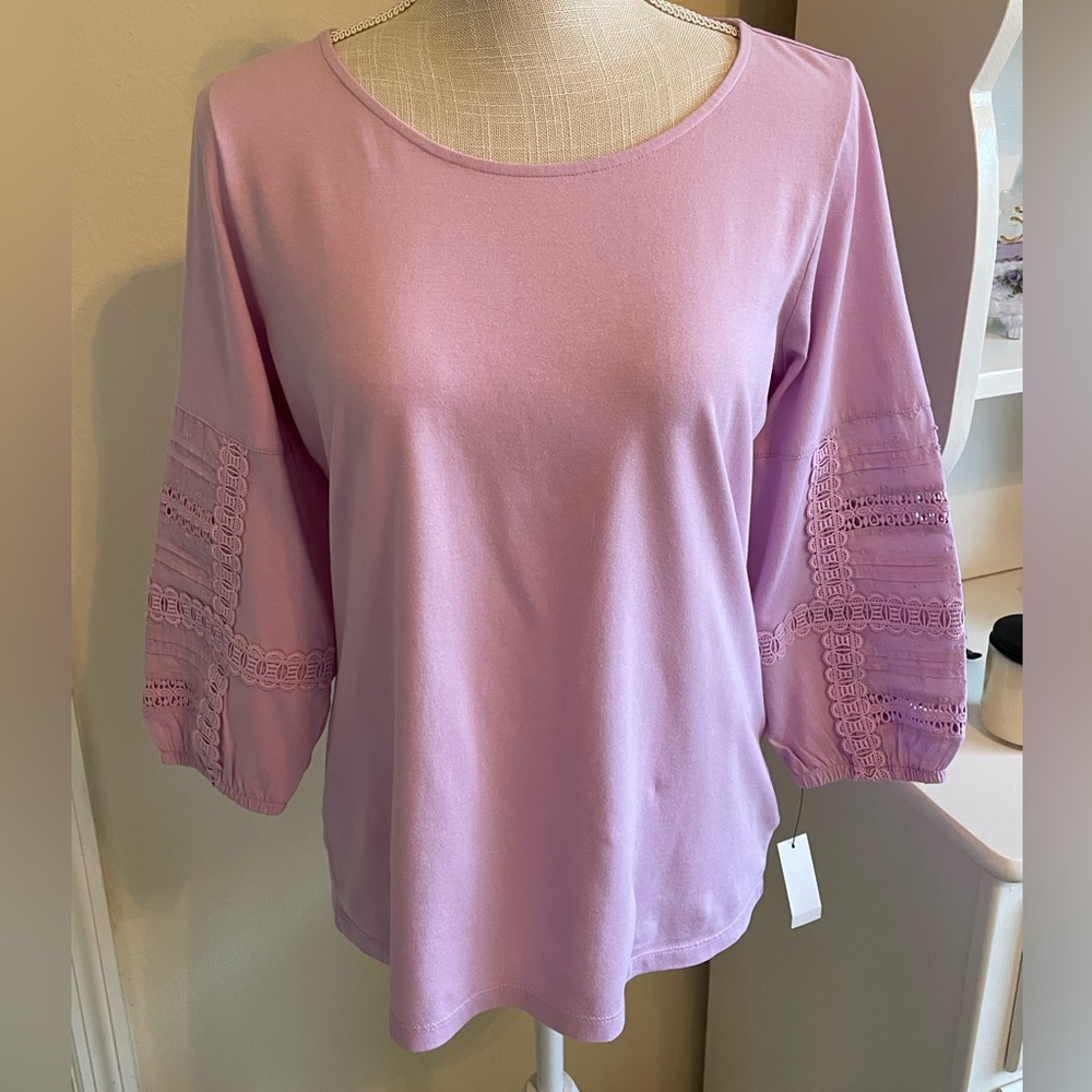 🌟HP🌟 NWT Talbots Lace Sleeve Top - Picture 2 of 6